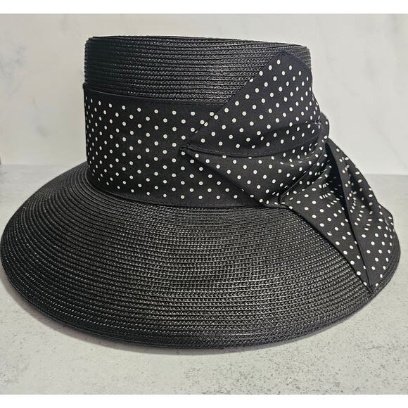 Lord & Taylor Women\'s Classic Black Straw Bucket Hat with Polka Dots Ribbon Bow main image 10